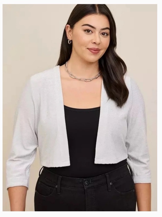 torrid Sweaters - NWT Torrid Metallic Silver Sparkle Open Front Shrug Cardigan Size 0 12
